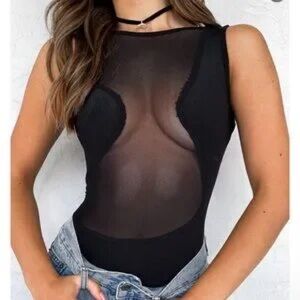 White Fox Sheer Black Bodysuit